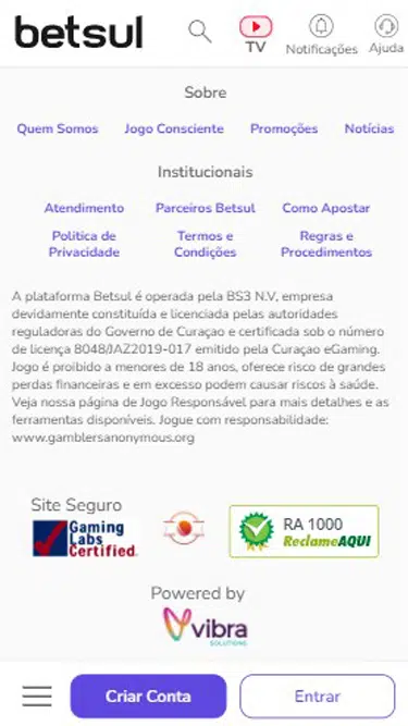 Lista de órgãos de fiscalização.